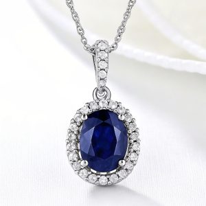 Midnight Elegance Sapphire Halo Pendant Necklace